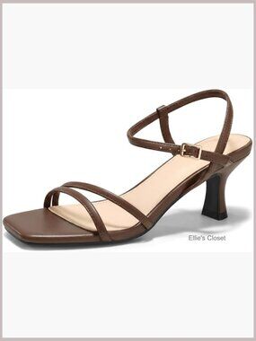 Strappy Low Kitten Heels Square Open Toe Sandals Ankle Strap Faux Leather